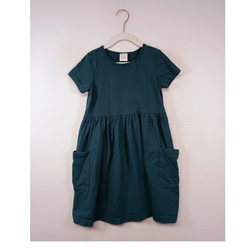 Minimalist Hanna Andersson Kids Size 6-7 Dark‎ Teal Cotton Pocket Empire Dress